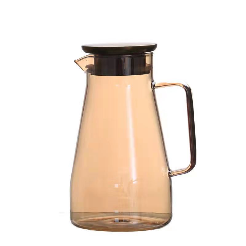 Nordic Style Glass Carafe Water Pitcher With Wood Lid Cold Drinks