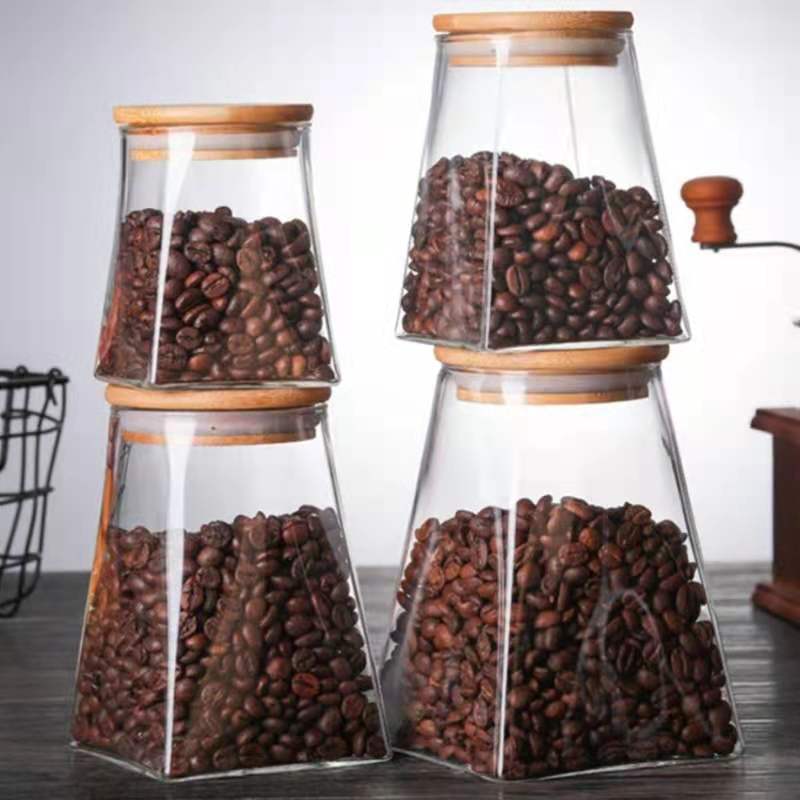 Square Coffee Bean Dried Fruit Storage Glass Jar