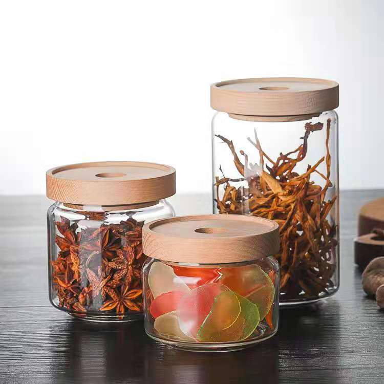 Canister Set Sugar Coffee Cookie Jar Candy Snack Glass Storage Jars Kitchen Canisters With Airtight Bamboo Lid